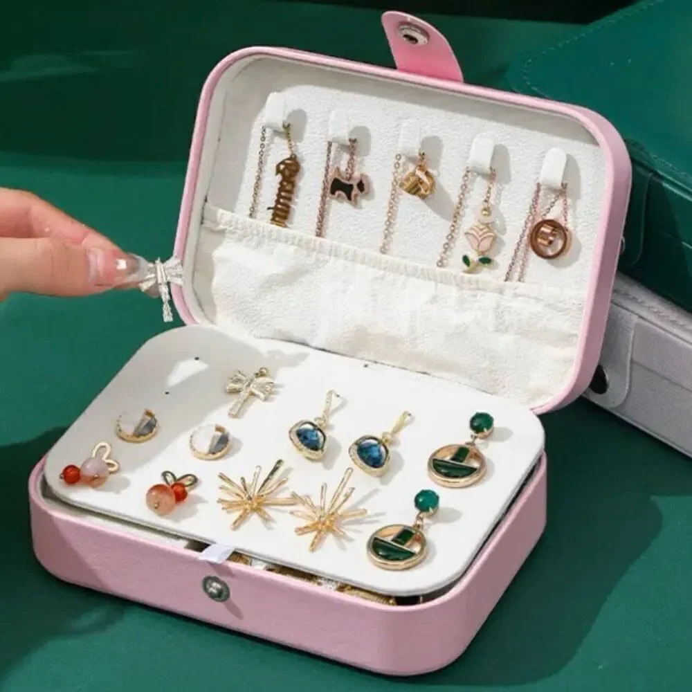 NWT Jewelry Box Case Pink Pu Leather Jewelry Organizer Earrings Bracelets Rings